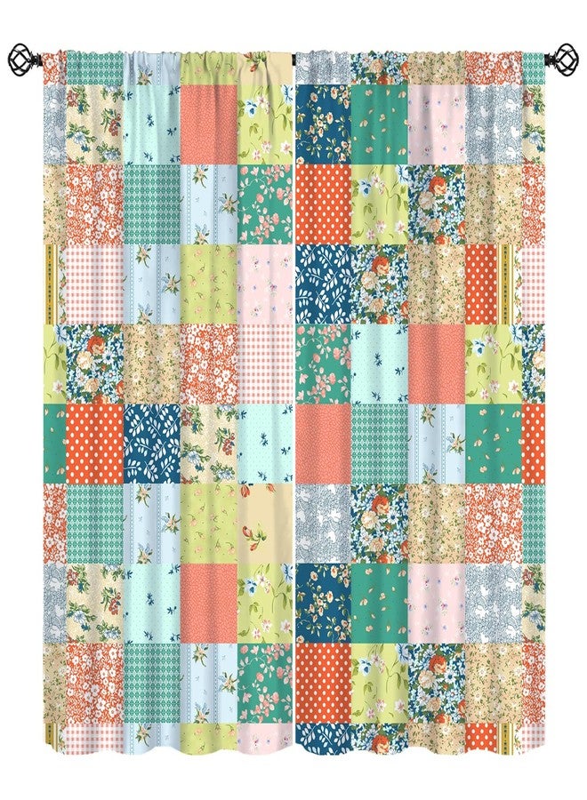KANEPE Patchwork Curtains, Boho Floral Vintage Boho Colorful Spring Wild Flower Window Treatments, Rod Pocket Thermal Insulated Drapes 2 Panel Sets for Bedroom Living Room, 42" W x 45" L【Decor】 - Image 1